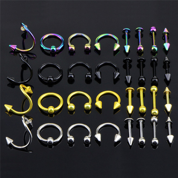 16PCS/Set Stainless Steel Eyebrow Bar Lip Nose Pircing Ear Studs Stainless Steel Mixed Body Jewelry Fashion Piercing Set