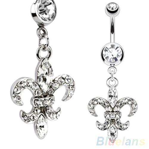 Marquise Symmetrical Dangle Navel Button Bar Belly Ring Piercing Body Jewelry 2MZD