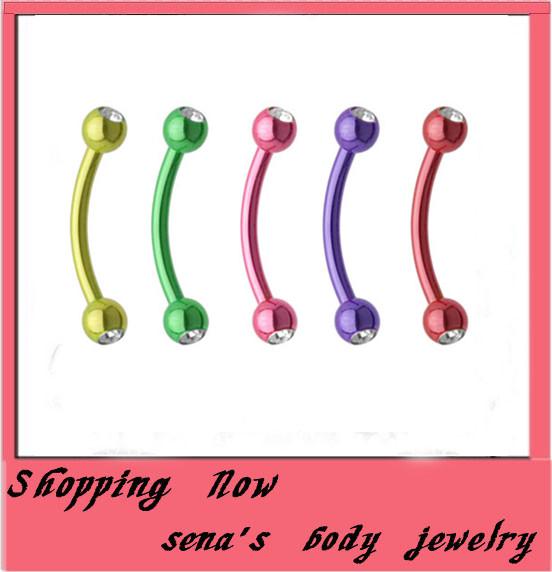 Fashion E05 wholesales double gem eyebrow stud 100pcs/lot mix 8color steel body piercing jewelry eyebrow ring