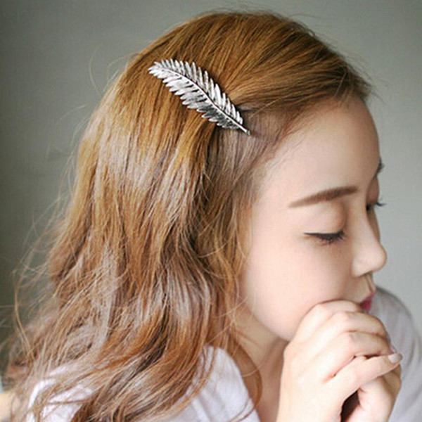 Women Girls Hair Clips Antique Silver Gold Plated Alloy Leaf Hairpins Hair Accessories Wholesale