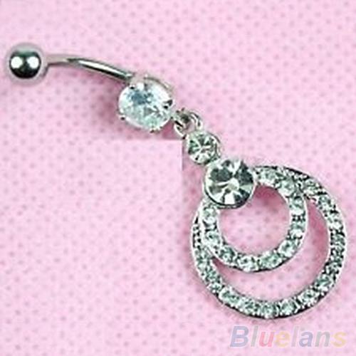 316L Surgical Steel Double Ring Dangle Navel Button Bar Belly Ring Piercing Body Jewelry 2MXZ