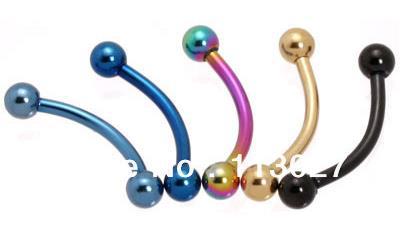 Wholesale-OP-16 Gauge Titanium Anodized Ball Eyebrow Ring Banana Eyebrow Mixed Colors Mixed Sizes Body Jewelry