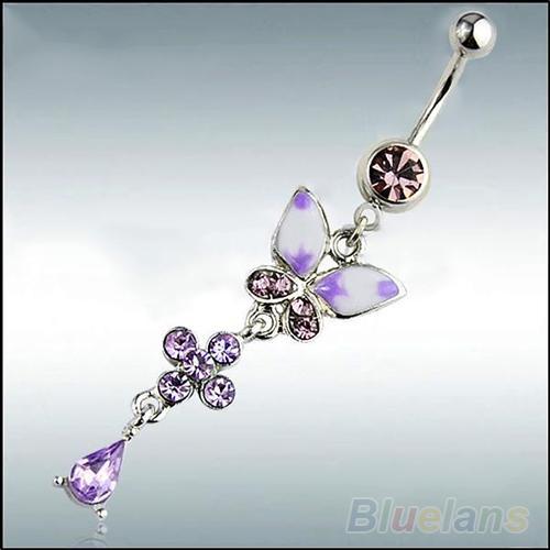 Rhinestone Butterfly Ball Button Barbell Bar Belly Navel Ring Body Piercing 0868