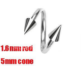 Wholesale-OP-Wholesale - 1.6mm rod 5mm cone S shape stainless steel body piercing jewelry eyebrows lips nail HRBJ023