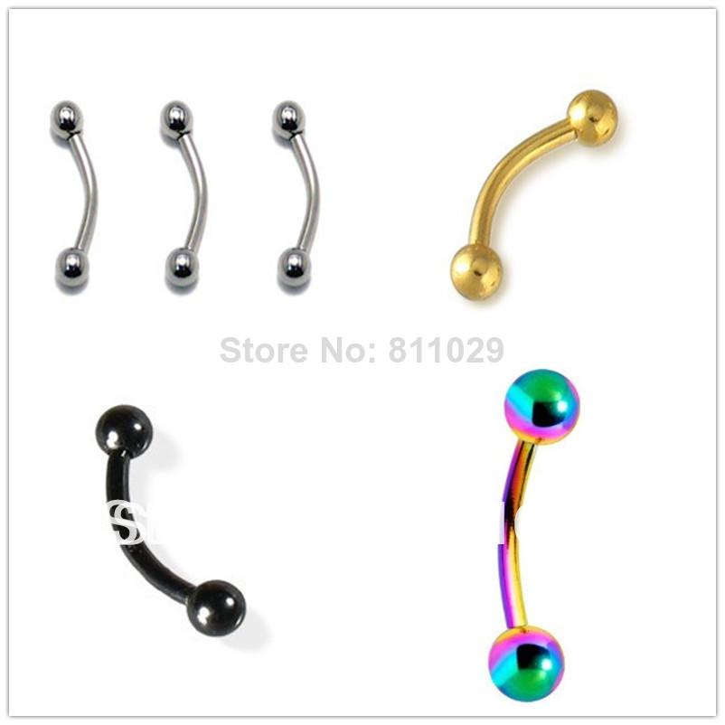 Wholesale-OP-Free shipping 100pcs 1.2*8*3mm ball surgical Stainless Steel eyebrow piercing plated titanium colors eyebrow ring