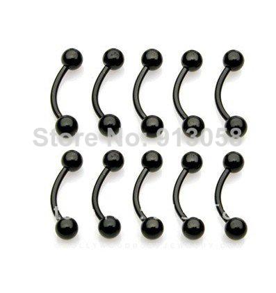 Wholesale-OP-Black Stainless Steel Curve Barbell Ball Eyebrow Ring Rings Body Piercing Jewelry Mix 100PCS