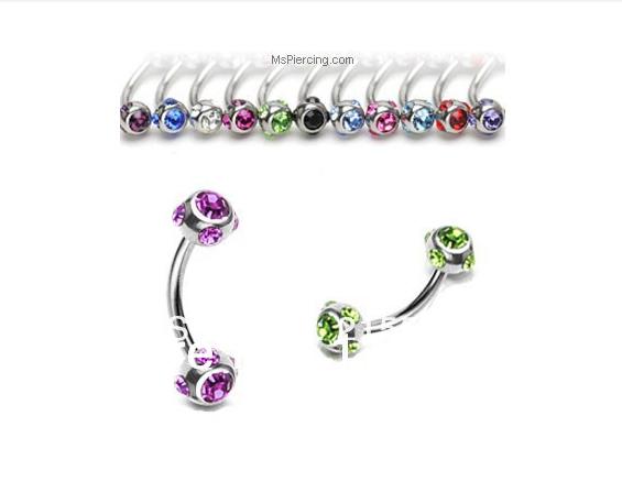 Wholesale-OP-100pcs/lot free shipping mixed color crystal 316l stainless steel eyebrow ring barbell body piercing jeweryhot style