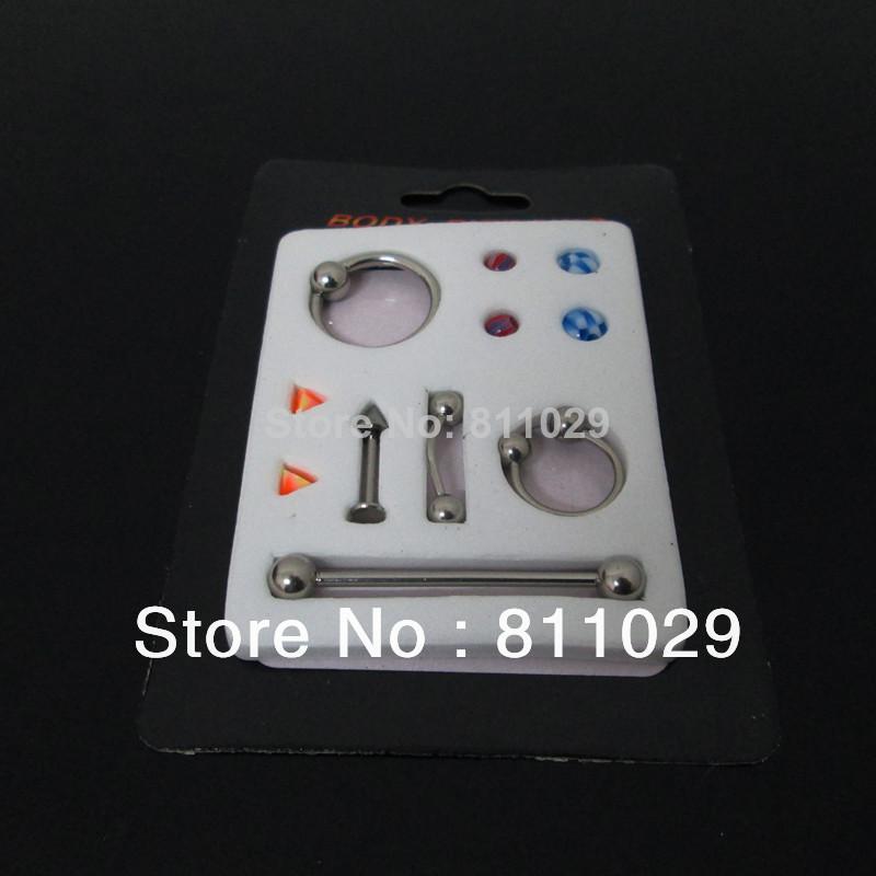 Wholesale-OP-wholesale body piercing set surgical Stainless Steel eyebrow piercing tongue barbell free shipping