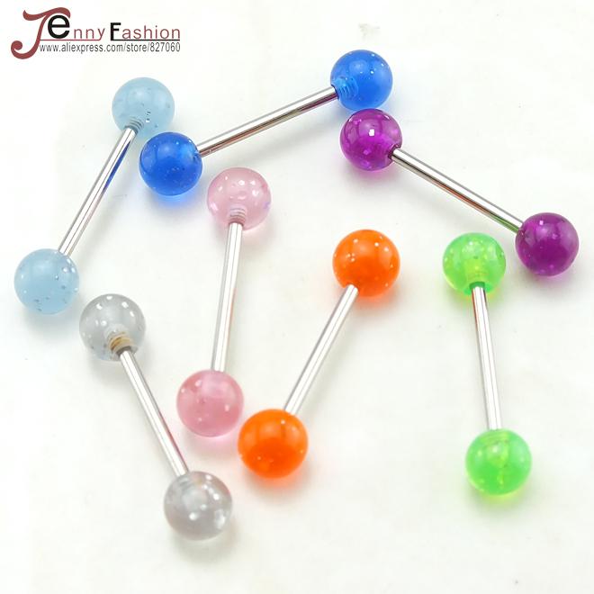 Wholesale-OP-Wholesale New Mixed lots Crafted Acrylic Tongue Nipple Rings Ball Piercing Barbell Body Jewelry Fashion 50 pcs Free Shipping