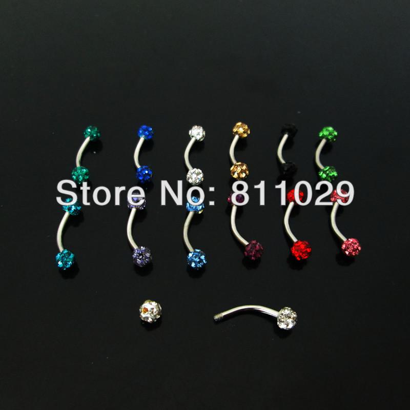 Wholesale-OP-hot wholesale piercing body jewelry 16G 120pcs 1.2*8*3/3mm mixed 11 colors double shamballa ball eyebrow ring free shipping