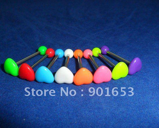 Wholesale-OP-free shipping heart shape 100pcs tongue studs