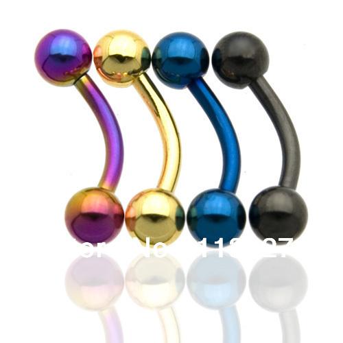 Wholesale-OP-14 Gauge Titanium Plated Curve Barbell Titanium Anodized Eyebrow Ring 1.6*8*4mm Mixed Colors Body Jewelry