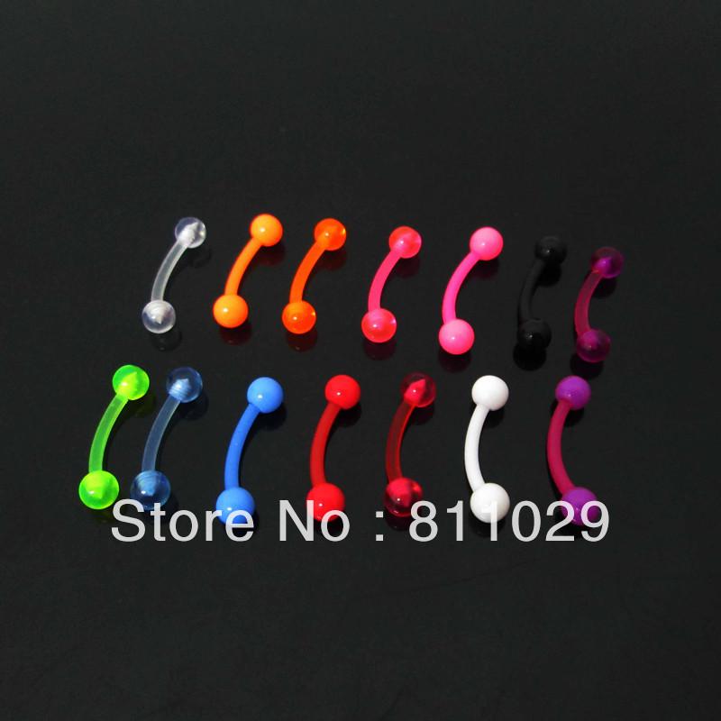 Wholesale-OP-hot wholesale free shipping 1.2*8*3mm solid colors curved barbell mixed 100pcs UV acrylic eyebrow ring body jewelry