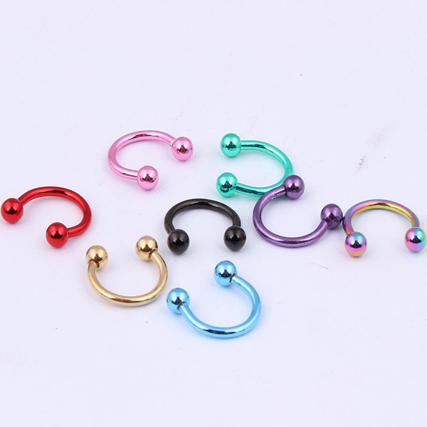 Wholesale-OP-Hot new arrive 1.2*8*3mm horseshoe body piercing 100pcs surgical Stainless Steel Electrophoresis colors nose ring