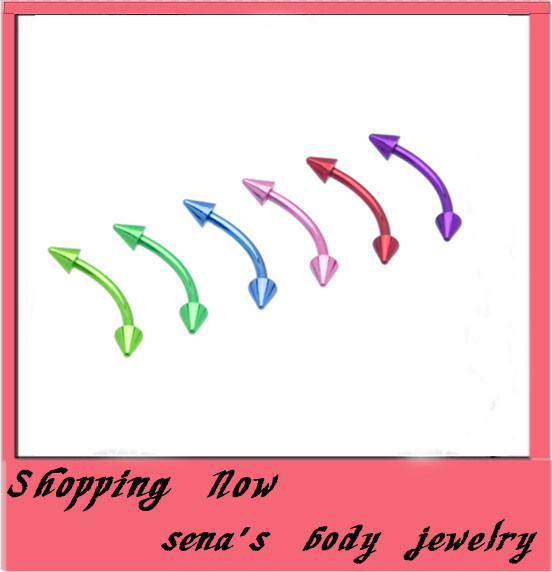 Wholesale-OP-Body piercingE01 free shipping 400pcs/lot mix 8color stainless steel cone eyebrow bar banana eyebrow rings body jewelry