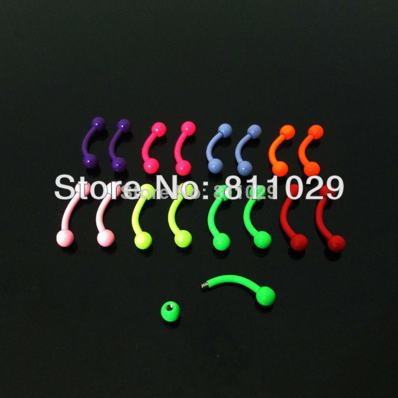 Wholesale-OP-free shipping Hot Fashion Charm Gauges neon colors 40pcs 16G 3mm surgical Stainless Steel piercing eyebrow ring