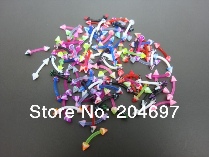 Wholesale-OP-Mix 100pcs 1.2*8*3mm UV Acrylic Curved Barbell with Spikes Eyebrow Rings Body Piercing Jewelry Factory PrWholesale