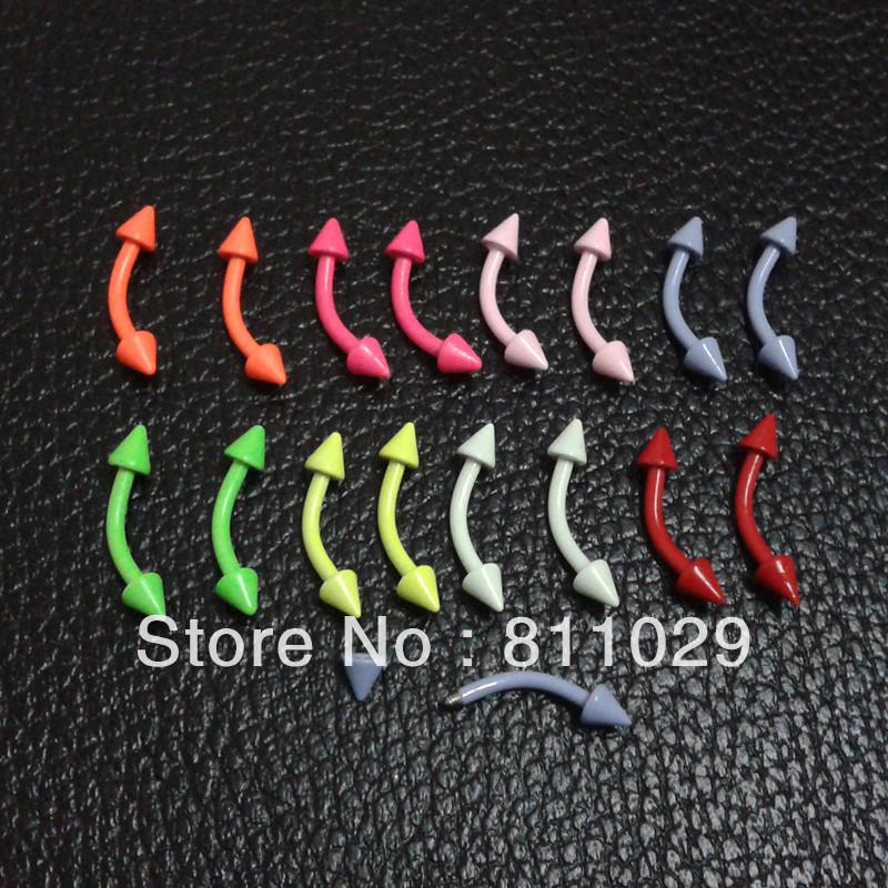 Wholesale-OP-free shipping Hot Fashion Charm Gauges neon colors spike 40pcs 16G 3mm surgical Stainless Steel piercing eyebrow piercing