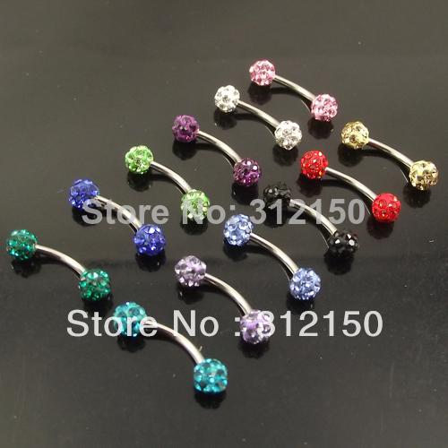 Wholesale-OP-24pcs 16G Free shipping Wholesale Fashion FULL Double Crystal Gems Eyebrow Ring Barbells Eyebrow Rings Body Piercing Jewelry