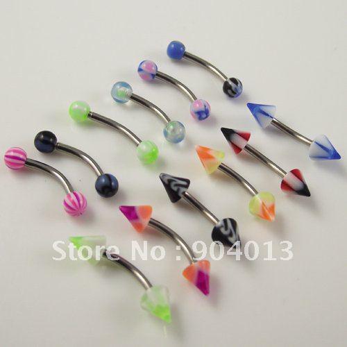 Wholesale-OP-100pcs 16G soft flexible eyebrow ring mixed colors body piercing jewelry UV spike cone