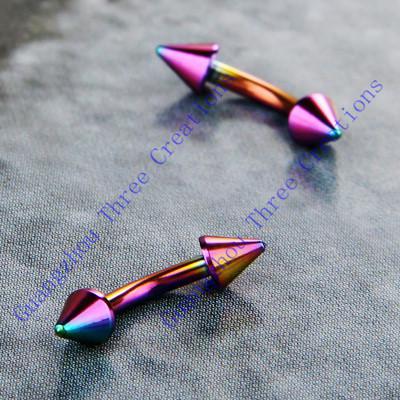 Wholesale-OP-100pcs 316L Surgical Steel Curved Spike Eyebrow Ring 1.2mm #35081