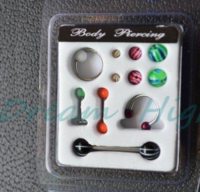 Wholesale-OP-New Arrival Mixed style Change ball eyebrow piercing Straight Barball Tongue Ring Set Jewelry Body Piercing 316l Surgical steel