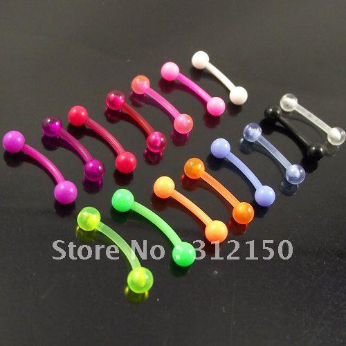 Wholesale-OP-100pcs 16G soft flexible eyebrow ring 1.2x8x3mm ball eyebrow rings mixed colors body piercing jewelry