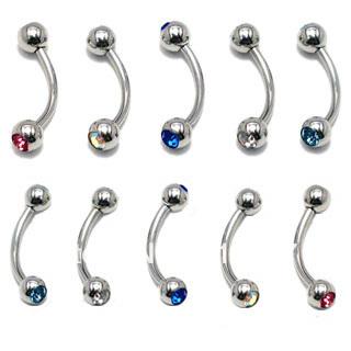 Wholesale-OP-Body Jewelry Surgical Steel 16 Gauge Double Gem Eyebrow Rings 1.2*8*3/3mm Mixed Colors