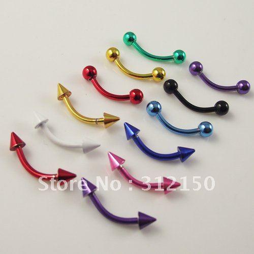 Wholesale-OP-100pcs 16G Stainless Steel Eyebrow ring mixed colors body piercing jewelry