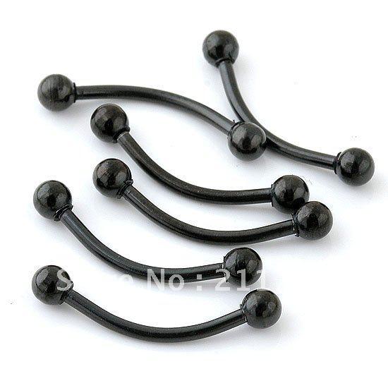 Wholesale-OP-Free shipping Wholesale 100pcs/lot 16g Black Steel Barbell Curved Eyebrow Ear Ring