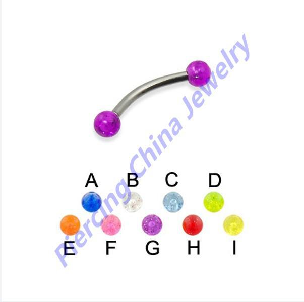 Wholesale-OP-Piercing China 5 Lots Glitter Eyebrow Ring Ball Stainless Steel Curved Barbell Eyebrow Piercing Body Jewelry Free Shipping