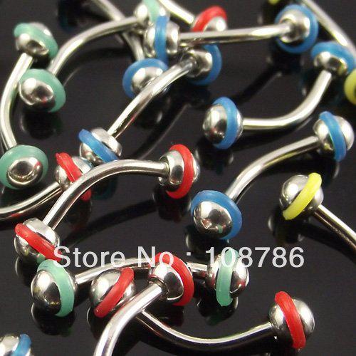 Wholesale-OP-100pcs 16G Free shipping Wholesale fashion colorful Barbell Eyebrow Rings Jewelry Body Piercing Jewelry