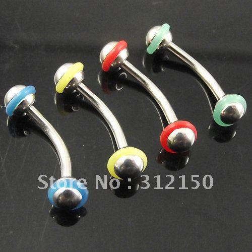 Wholesale-OP-100pcs 16G Free shipping Wholesale colorful Eyebrow Barbell Eyebrow Ring Barbells Eyebrow Rings Jewelry Body Piercing Jewelry