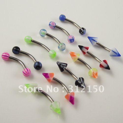 Wholesale-OP-100pcs/lot Wholesale Free Shipping Acrylic Ball Sprike 16G Eyebrow ring Stainless Steel Barbell body piercing jewelry