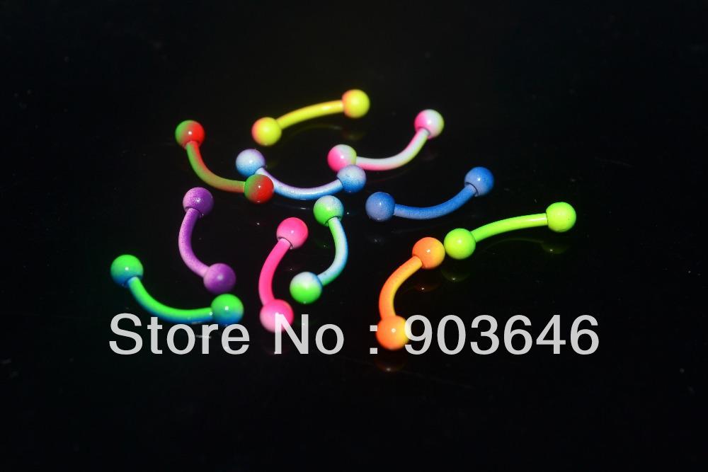 Wholesale-OP-LOT100pcs Free Shippment Body Jewelry - Eyebrow Tragus Bar Piercing Curved Neon Color NEW