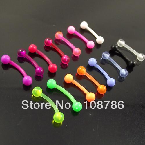 Wholesale-OP-100pcs/lot 16G flexible eyebrow ring soft with ball cone eyebrow rings pure colors body piercing jewelry free shipping