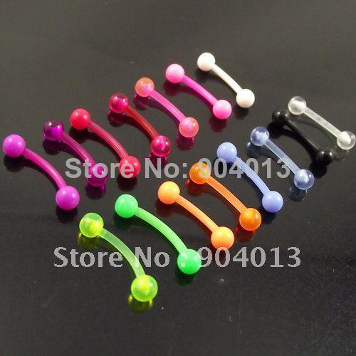 Wholesale-OP-100pcs/lot 16G flexible eyebrow ring soft with ball cone eyebrow rings pure colors body piercing jewelry