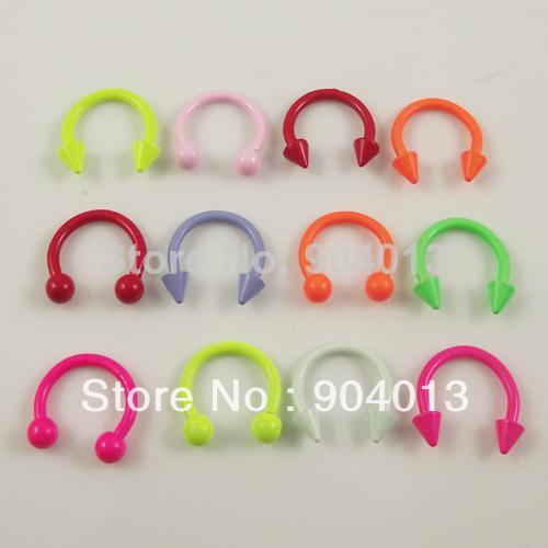 Wholesale-OP-100pcs/lot 16g stainless steel Spike or ball Horseshoe Circular barbell candy color body piercing jewelry free shipping