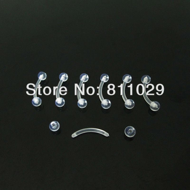 Wholesale-OP-wholesale free shipping 1.2*8*3mm clear Transparent color curved barbell mixed 100pcs flexible acrylic eyebrow ring body jewelr