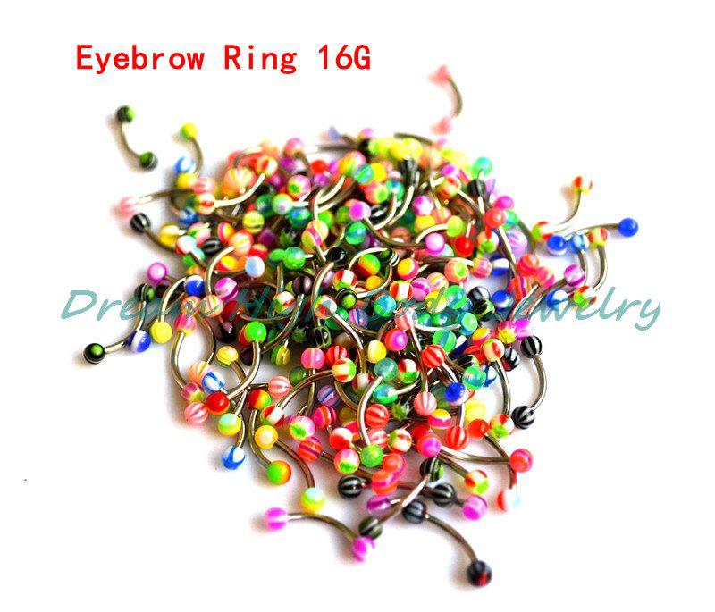 Wholesale-OP-New Arrival Eyebrow Ring UV Ball 16G Eyebrow Piercing Stud 316L stainless Steel mixed Color 500pcs/lot