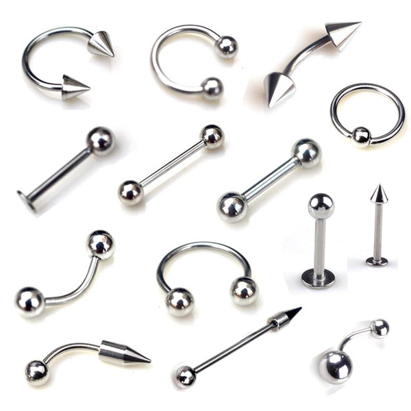 5pcs/lot Silver Stainless Steel Eyebrow Navel Belly Lip Tongue Nose Piercing Bar Ring Labret Barbell Tunnel Body Jewelry