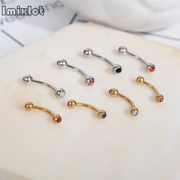 5pcs new women eyebrow piercing bars silver golden steel rhinestone 9mm fashion pircing body jewelry free shipping