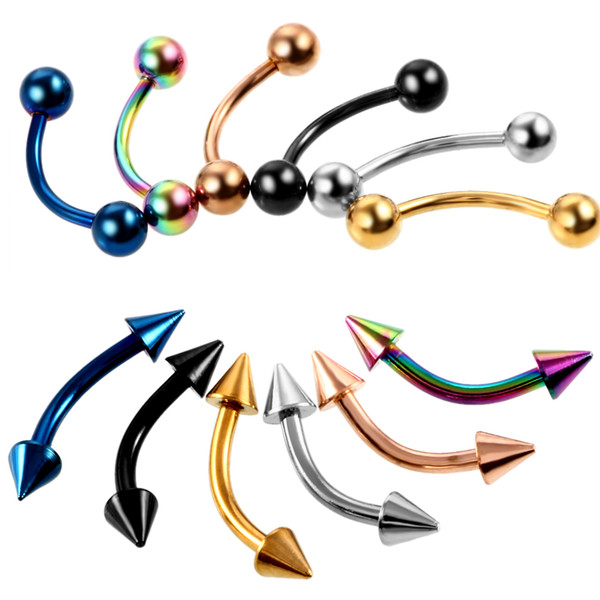 2pcs/lot Steel Eyebrow Piercing Mixed Colors Curved Barbell Banana Piercings Bijoux Earlets Lip Helix Piercings Body Jewelry 16G