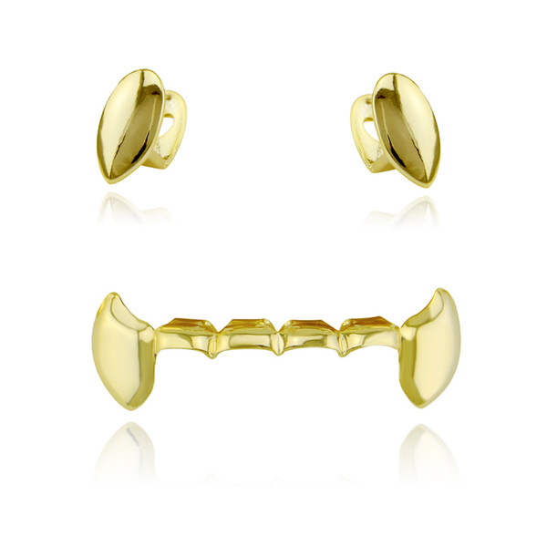 4 Colors Canine Teeth Grillz Set With Wax Model Vampire Iced Out Hip Hop Jewelry Stainless Steel Jewelry Body Jewelry