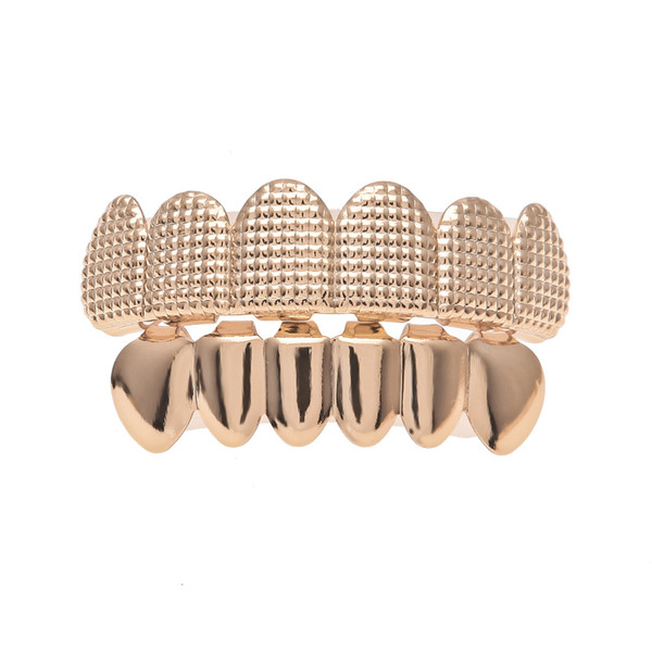 Rose Gold Curved Metal Teeth Grillz Set With Wax Model Vampire Iced Out Hip Hop Jewelry Stainless Steel Jewelry Body Jewelry