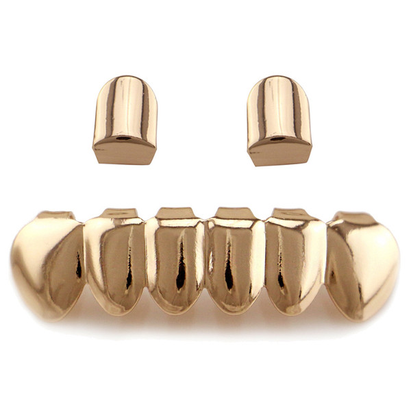 Wholesale 4 Colors Smooth Metal Teeth Grillz Set With Wax Model Vampire Iced Out Hip Hop Jewelry Stainless Steel Jewelry Body Jewelry