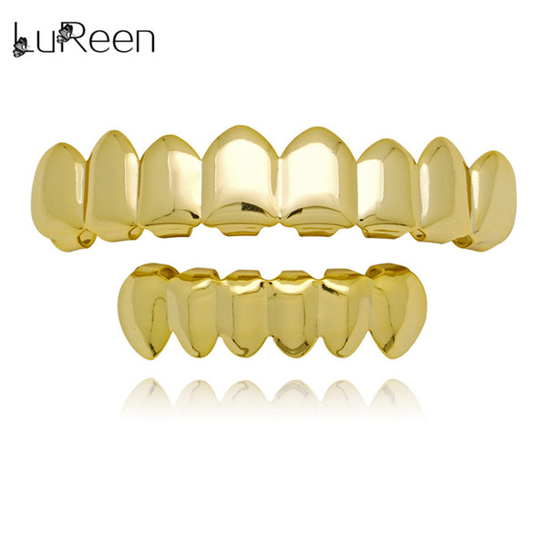 LuReen 4 Color Teeth Grillz 8 Top and 6 bottom Grillz Set With Silicone Molds Vampire Hip Hop Jewelry