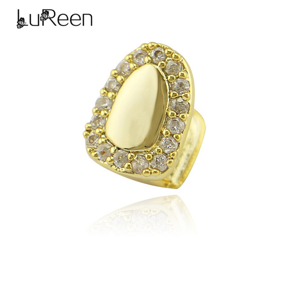 LuReen Gold Silver Single Top Tooth Grillz Archway Cubic Zirconia Tooth Caps Hip Hop Tooth Grills Shiny Teeth Jewelry Gifts