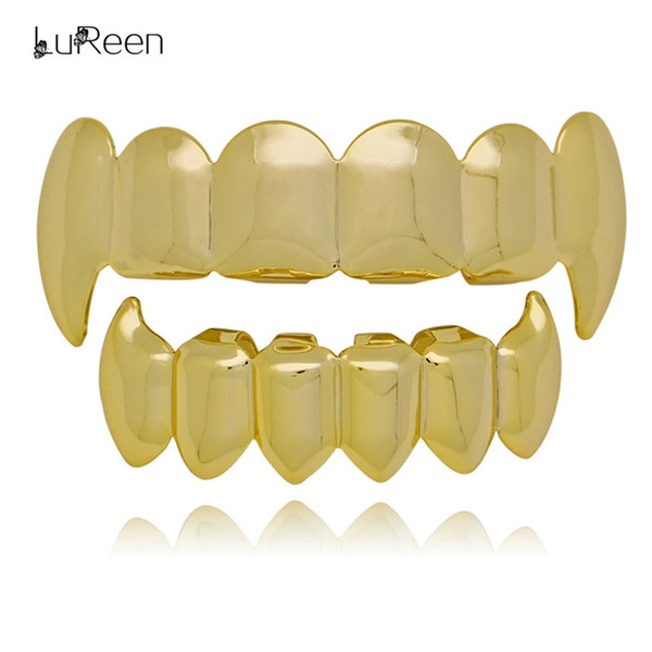 LuReen 4 Color Shiny Vampire Fangs Teeth Grillz 6 Top and Bottom Set Joker Mouth Teeth Grillz Caps Hip Hop Teeth