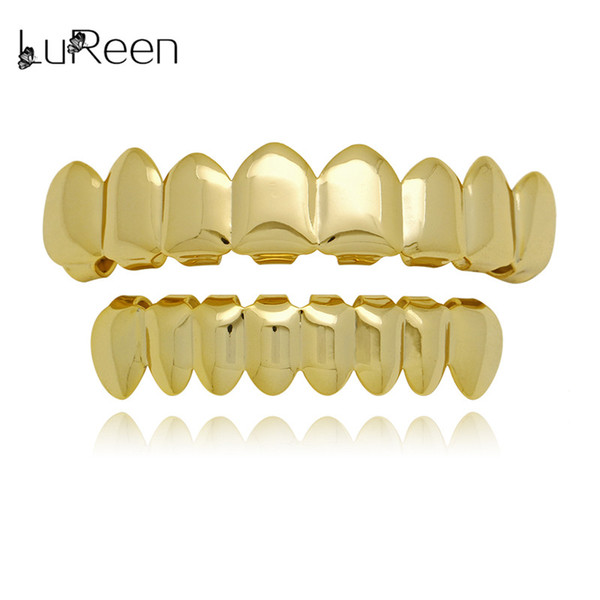 LuReen 4 Color 8 Top and Bottom Teeth Grillz Hot Hip Hop Punk Dental Grillz Halloween Party Teeth Jewelry